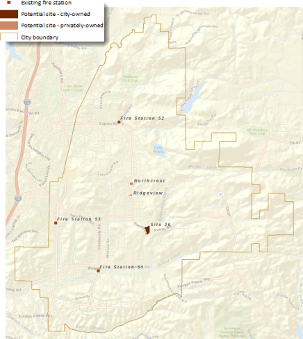 Map showing potential sites