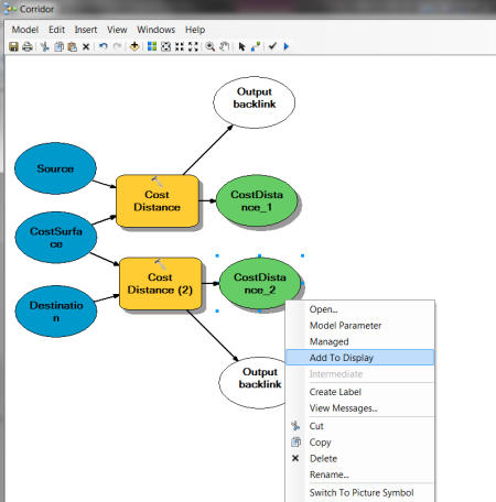 Adding the output from Cost Distance for Destination to the display