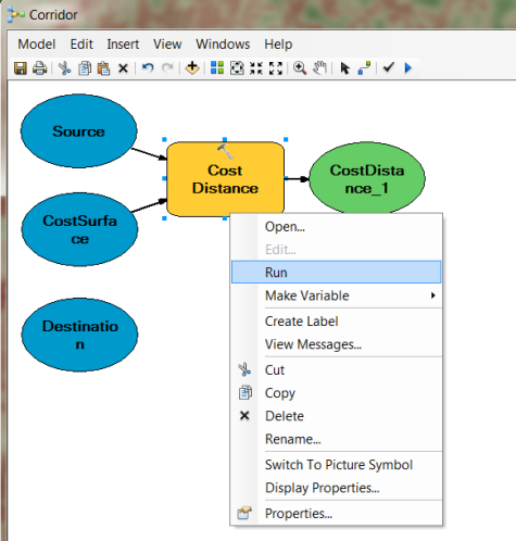 Running the Cost Distance tool within the model