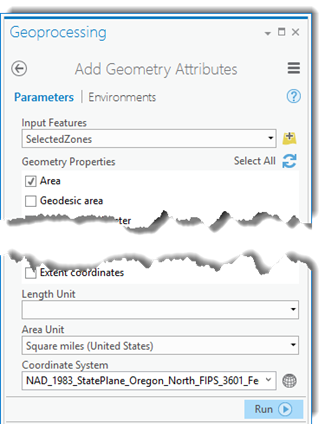 Calculate the area for each zone