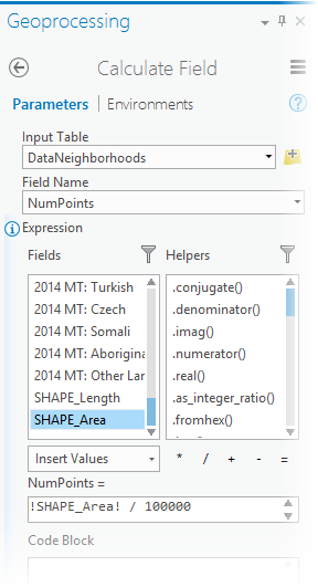 Calculate Field parameters