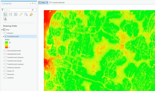 FoodSubmodel displayed using the red-to-green stretch renderer