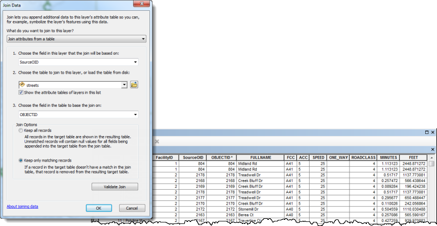 Using Join Data to link the service area lines to the streets