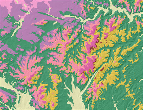 The Viewshed polygons displayed with the Elevation raster