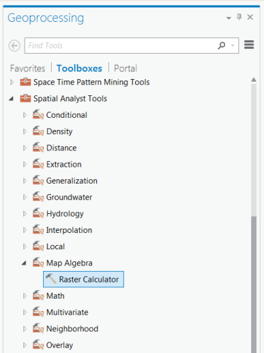 Browsing to the Raster Calculator tool