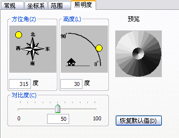 通过指定光源的位置和对比度为 ArcScene 配置光照规则。