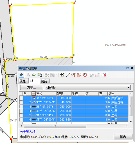 “宗地详细信息”对话框上的“线”格网