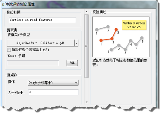 “折点数评估校验属性”对话框