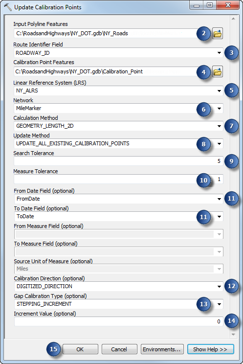 Updating calibration points using the geometric length of the source routes