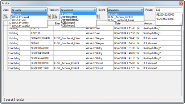 Using filters in locks viewer table