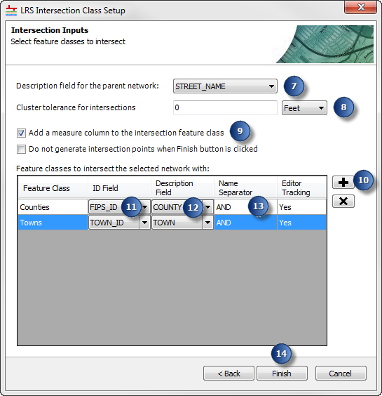 Intersection Inputs dialog box