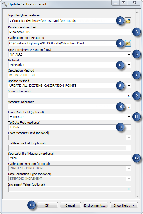 Updating calibration points using m-values from the source routes