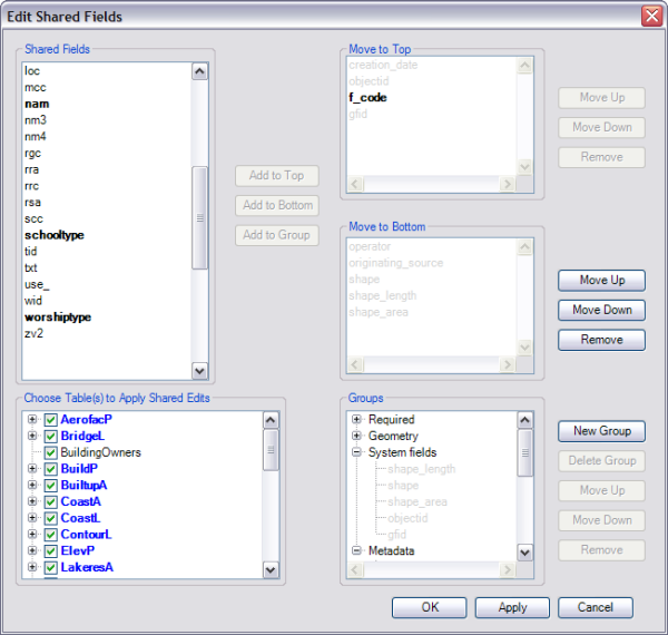 Edit Shared Fields dialog box