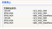 WMS 子图层支持的坐标系，如“图层属性”对话框的“源”选项卡所示。