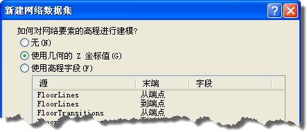 用于对高程进行建模的“新建网络数据集”向导