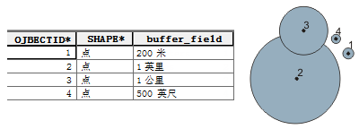 对缓冲距离使用缓冲字段