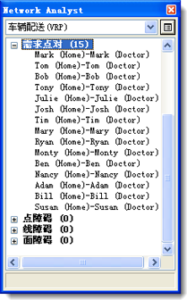 Network Analyst 窗口中的需求点对