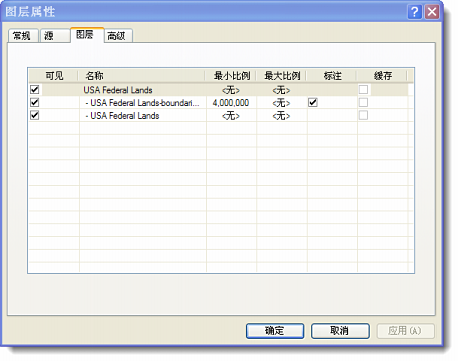 ArcGIS 地图服务的“图层”选项卡