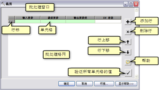 裁剪工具的批处理对话框和批处理格网