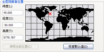 ArcGlobe 中的默认全图设置。