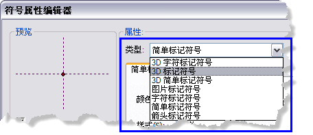 “符号属性编辑器”对话框中的符号类型下拉列表。