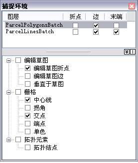 在“栅格”树中列出栅格捕捉选项的“捕捉环境”窗口