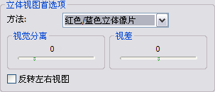 红色/蓝色立体像片方法的立体视图首选项。