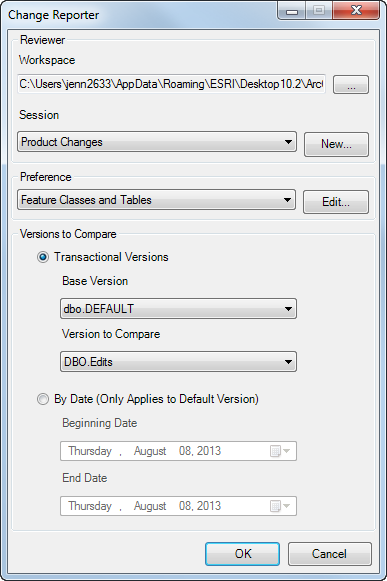 Change Reporter dialog box