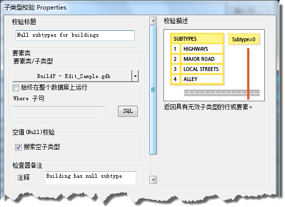 “子类型校验属性”对话框