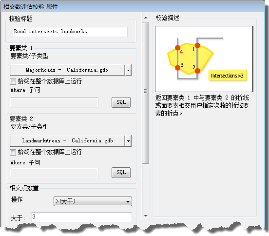 “相交数评估校验属性”对话框