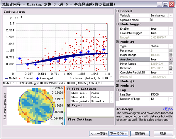 地统计向导 - 克里金法步骤 3 对话框（共 5 个步骤）