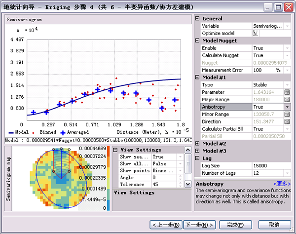 地统计向导-克里金法步骤 4（共 6 步）- 对话框中“各向异性”更改为 True。