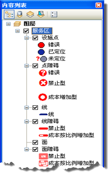 显示在内容列表中的服务分析图层