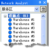 列于“Network Analyst”窗口的设施点