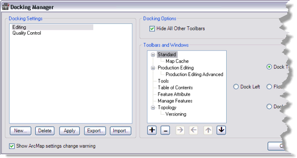 Docking Manager dialog box