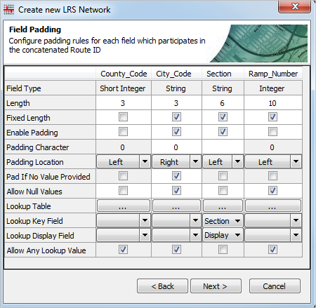 Padding, null, and lookup table configuration