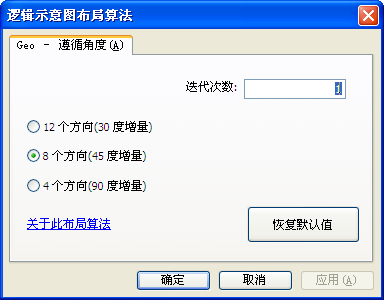 带有“Geo - 遵循角度”属性选项卡的“逻辑示意图布局算法”对话框