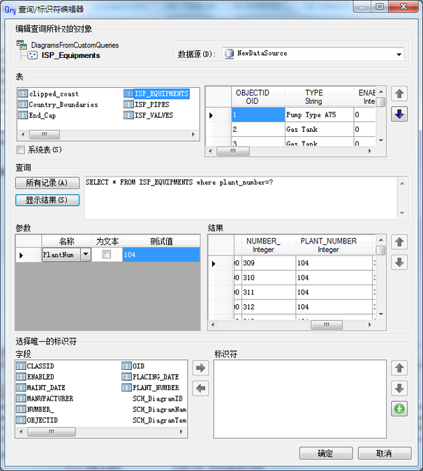 查询/标识符编辑器对话框 - 具有参数的查询区域