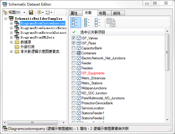 逻辑示意图模板的关联选项卡 - 取消选中某项目后的状态