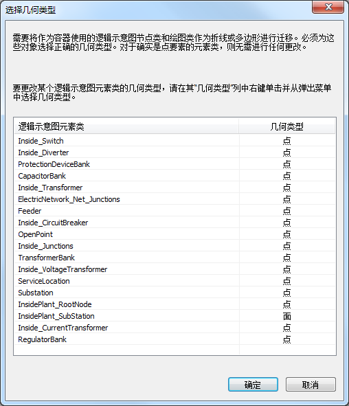 选择几何类型对话框示例