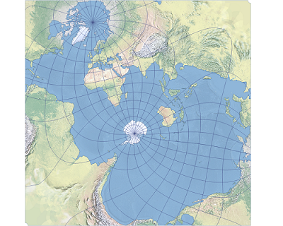具有 Spilhaus 配置的亚当斯方形 II 地图投影示例