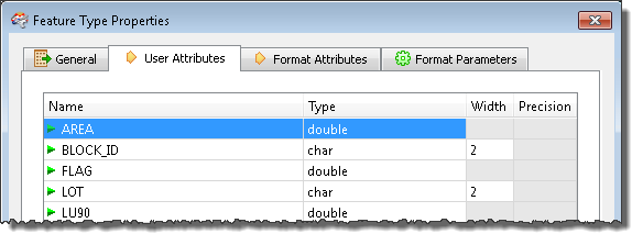 Feature Type Properties User Attributes tab Feature Type Properties User Attributes tab