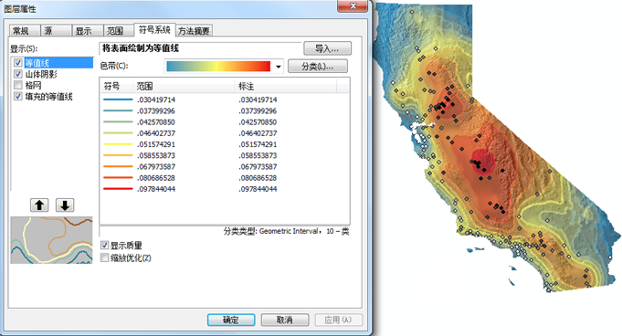 等值线、山体阴影和填充的等值线的组合 等值线、山体阴影和填充的等值线的组合