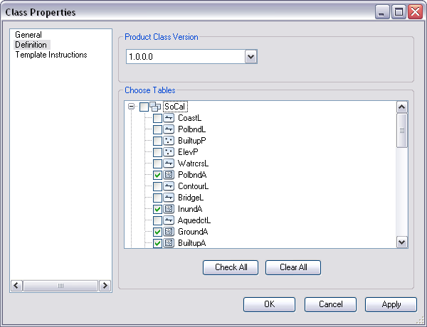 Definition pane on the Class Properties dialog box Definition pane on the Class Properties dialog box