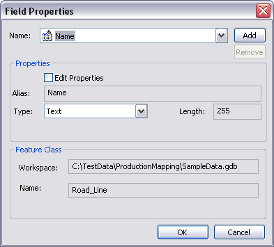 Field Properties dialog box Field Properties dialog box