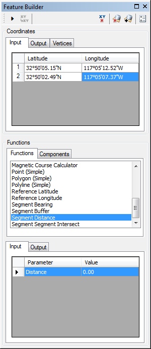 Feature Builder window with the Segment Distance function selected Feature Builder window with the Segment Distance function selected