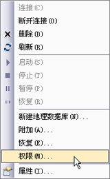 数据库服务器快捷菜单中的权限