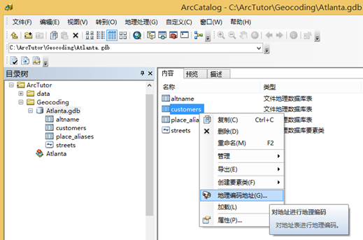 在 ArcCatalog 中使用地理编码