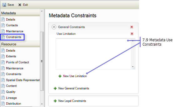 Metadata Constraints page: Metadata Use Constraints