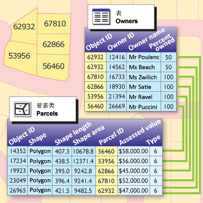 使用宗地 ID 访问的宗地属性。